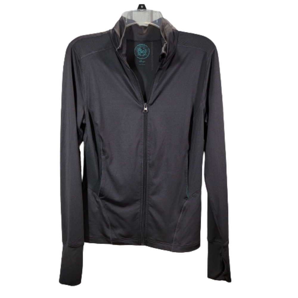 Sonoma Long Sleeve Workout/Running Jacket Activewear, Grey/Gray w/Aqua, Large